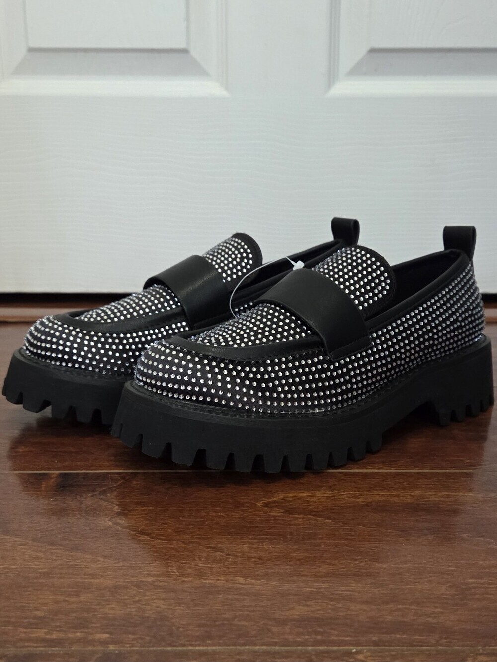 Karl Lagerfeld Paris Grady Black Crystal Chunky Lug Sole Loafer 6 1/2 M